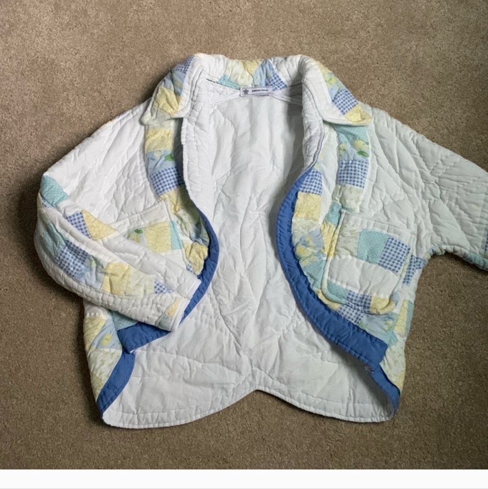 Hand Crafted Patchwork Jacket - White, Blue, Yellow